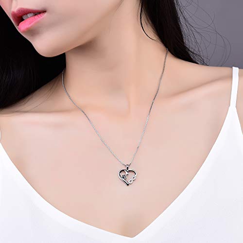 Halskette Silber 925 Damen Kette Silber Tier Pfotenabdruck Unendlichkeit Liebe Herz Anhänger Lange Halskette Silber zu Weihnachten Geschenk Valentinstag Jubiläum Jubiläen
