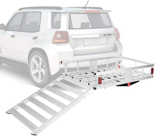 IRONMAX Aluminum Cargo Carrier with Ramp, 50’’ x 29.5’’ Hitch Mount Mobility Scooter Wheelchair Carrier, Tow Hitch Cargo Carrier for Car, Van, SUV, RV, 500 LBS Capacity