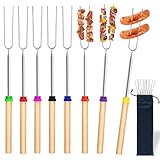 Grillspieße Teleskop Marshmallow, 8 Stück Roasting Sticks Edelstahl Ausziehbar 31-81cm, Stockbrot und Marshmallow Spieße für Camping, Lagerfeuer, Gartenparty