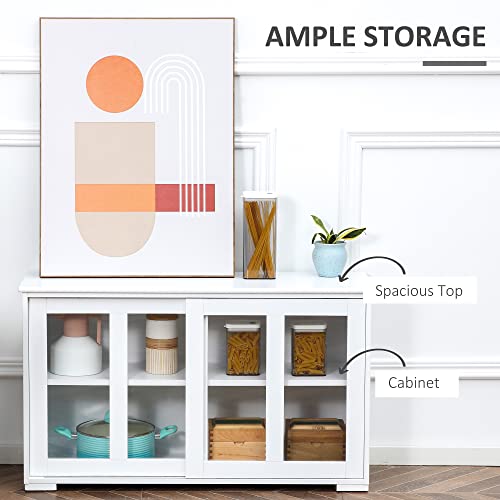 Homcom Sideboard Buffet Cabinet, Stackable Credenza, Coffee Bar Cabinet With Sliding Glass Door And Adjustable Shelf, White #TOP3