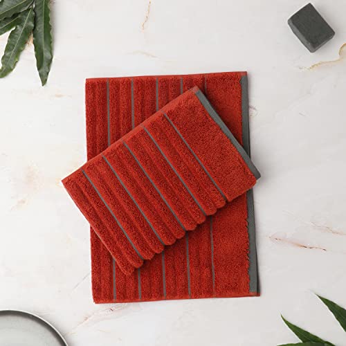 Image of Spaces Hand Towels | 100% Cotton | Spa & Gym Towel | Highly Absorbent & Ultra Soft | 2 Piece Set | Premium Hand Towel | 40 x 60 cm | Dark Orange