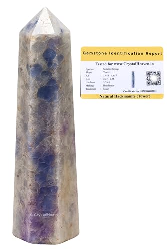 Image of Crystal Heaven Certified Hackmanite Tower Obelisk Point For Chakra, Healing And Balancing - Aaa Grade Original Certified Gemstone Agate For Reiki Meditation Yoga Spiritual (2-3 Inches)