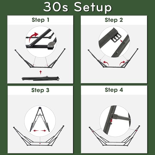 Tranquillo 2 in 1 Hammock and Swinging Chair with Collapsible Steel Stand & Carrying Case, Portable & Adjustable, 30s Set Up for Outdoor, Indoor, Porch Swing, Patio, Garden, Camping Trip, Green - Thumbnail 7