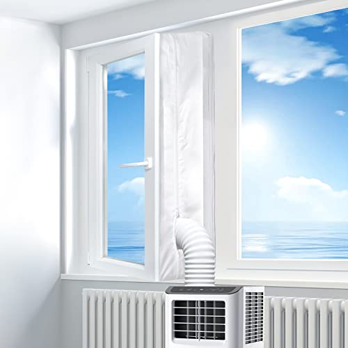 Gruntbear Portable Air Conditioner Window Seal Kit, 400CM (157'') AC Casement, Hot Air Stop Air Exchange Guards with Zip and Adhesive Fastener Works with Tumble Dryer, Keep House Cool