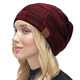 Runmeihe Damen Winter Strickmütze, lässige Beanie, warme Skimützen & Caps (DE/NL/SE/PL, Alphanumerisch, Einheitsgröße, Red)