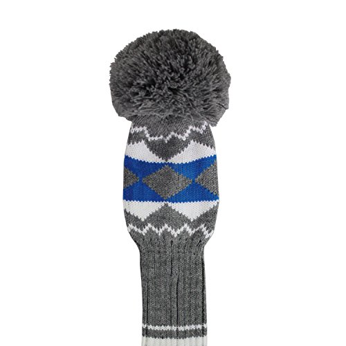 Scott Edward Grey Blue White Alien Planet Pattern Golf Club Pom Pom Head Cover, Set Of 3, For Driver/Fairway/Hybrid, With Rotating Number Tags #TOP4
