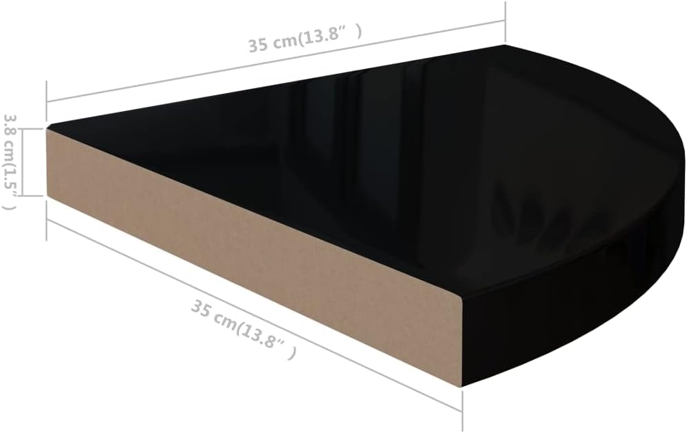 vidaXL Corner Shelf Set of 2 High Gloss Black Honeycomb MDF, Metal