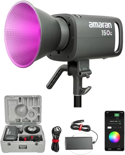 amaran 150c Video Light,RGB Studio Light 150W Output Bowens Mount Point-Source LED Video Light,15,610 lux @ 1m 2,500K ~7,500K CCT,APP Control 9 System FX Photography Lighting(amaran 150c Gray)