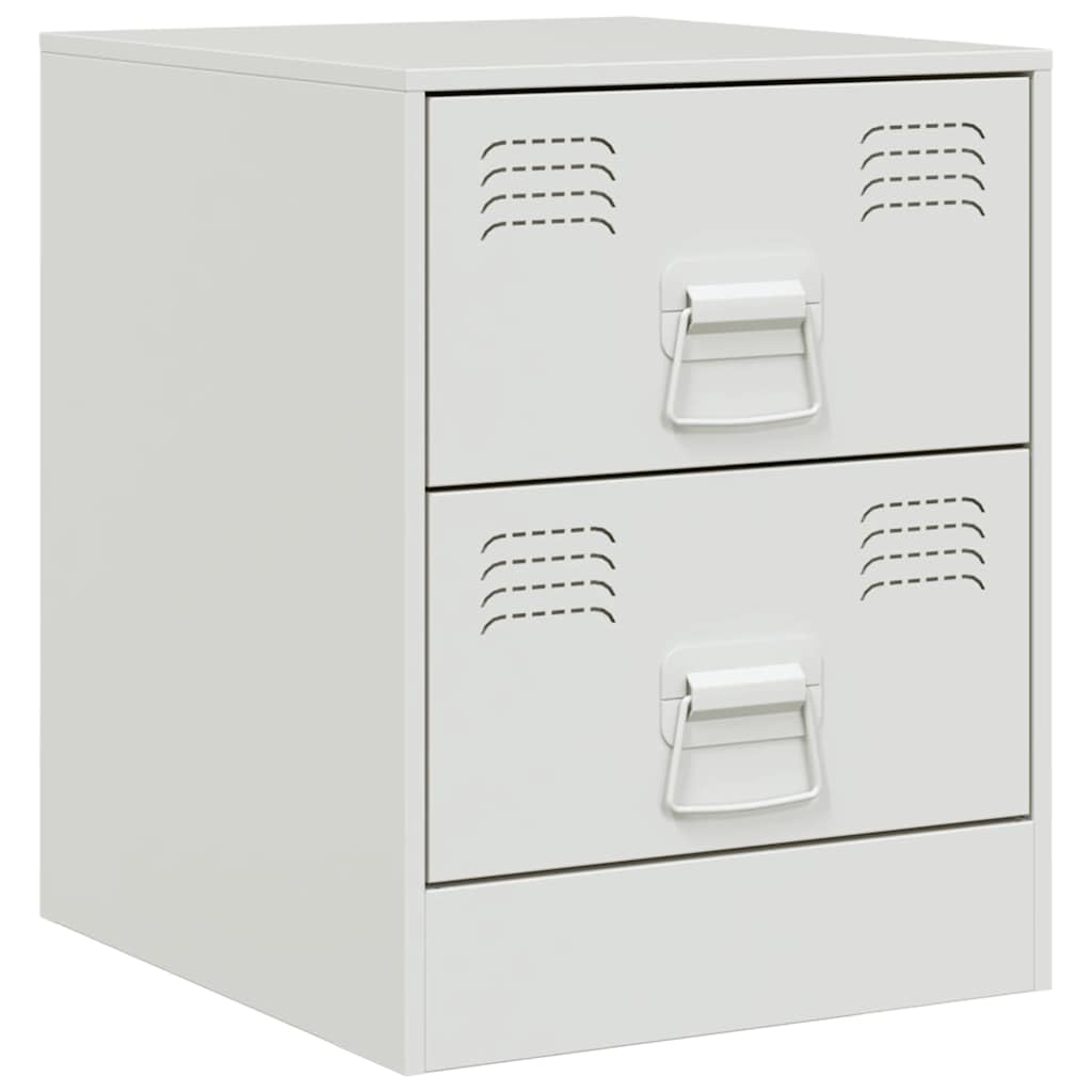 Acero laminado en frío diseño elegante almacenaje práctico Blanco 34 5 x 39 | Mesita de noche acero blanco 34,5x39x44 cm con dos cajones, moderna y resistente, organizador para dormitorio y salón