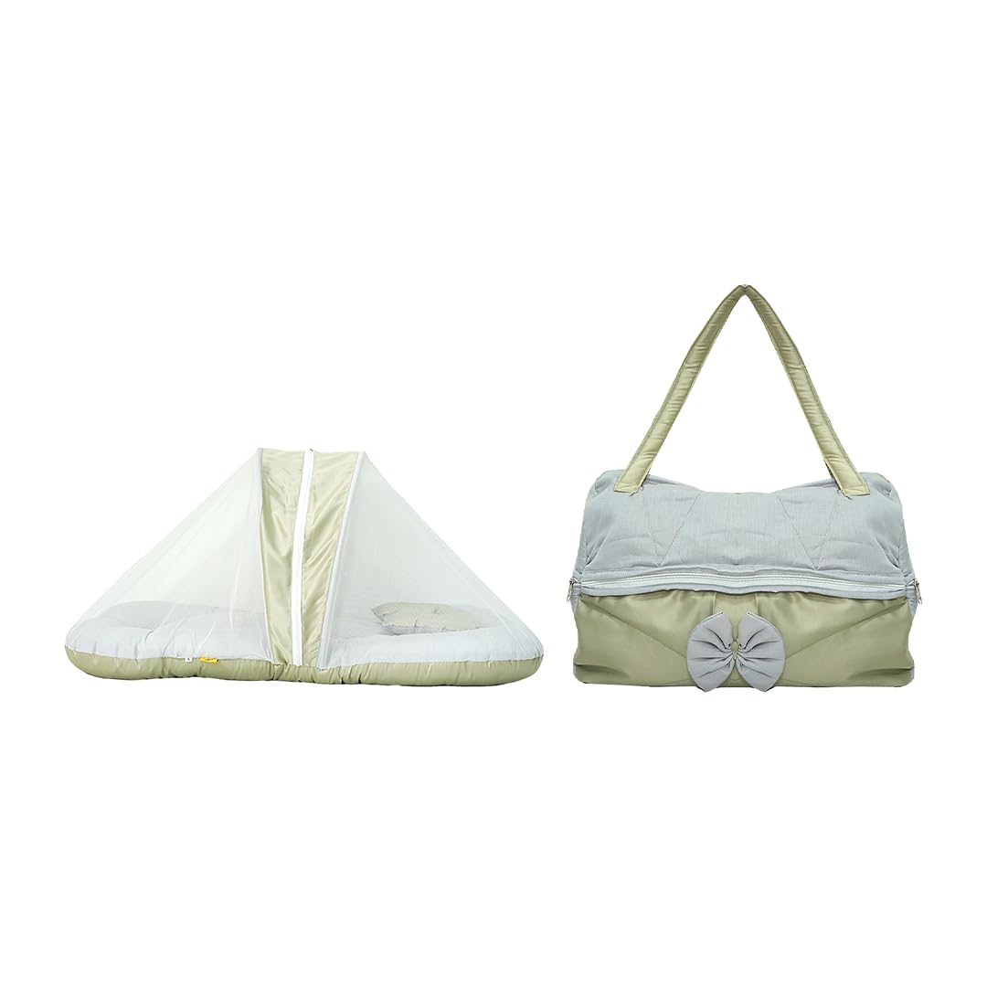 Mother Bag and Baby Mosquito Protection Bed Combo (Green) | Spacious Diaper Bag with Foldable Net Bed-picture-31
