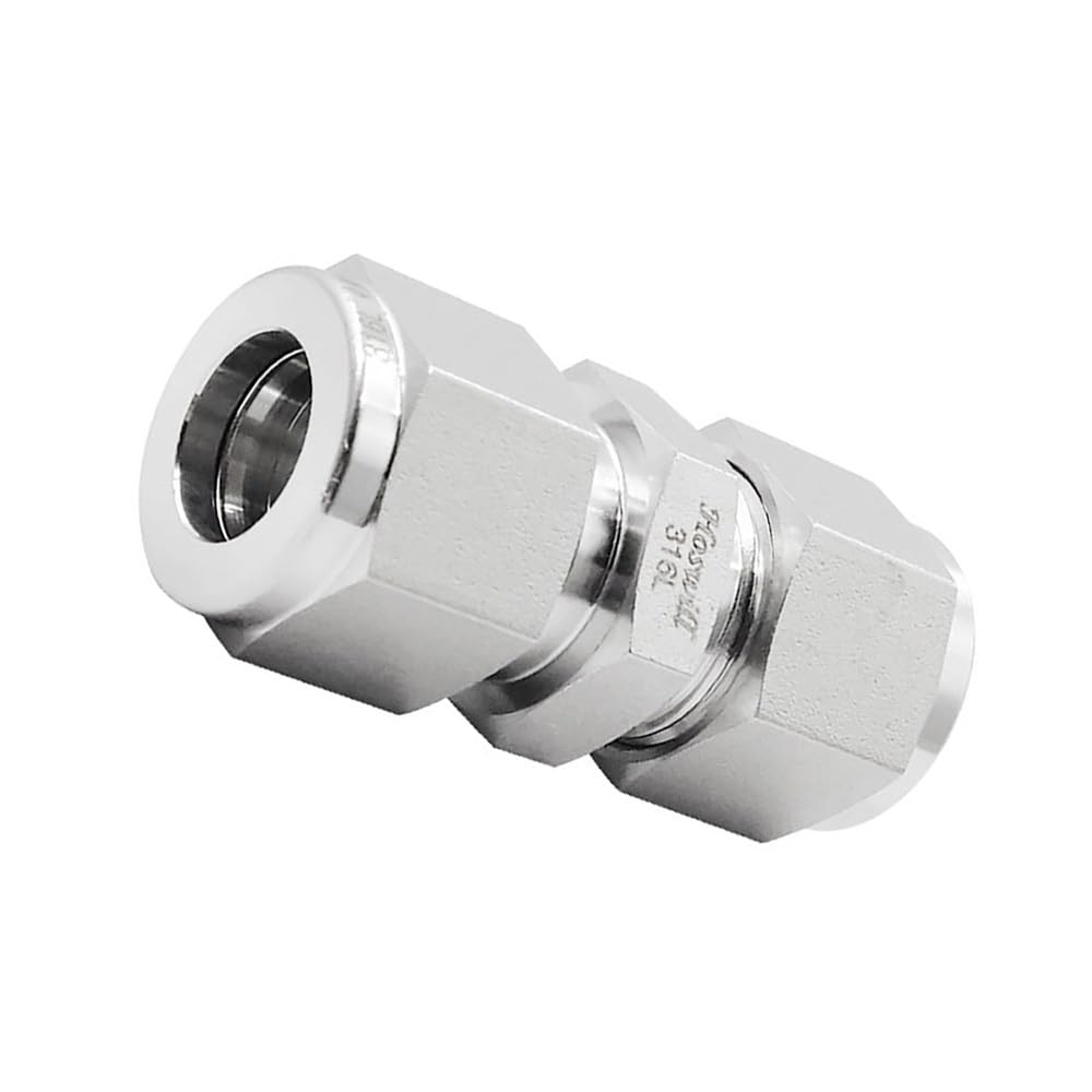 Conector De Tubería De Acero Inoxidable 316 Con Cabeza Hexagonal, Unión Recta De Doble Virola Con Tuerca Plateada for Agua Y Aire Medio(16 mm LOK)