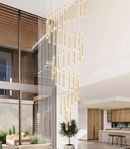 Image of 236'' Modern Crystal Chandeliers Long High Ceiling Chandelier for Staircase Dimmable LED Spiral Chandelier Hanging Ceiling Light Fixture for Entryway Foyer Hallway