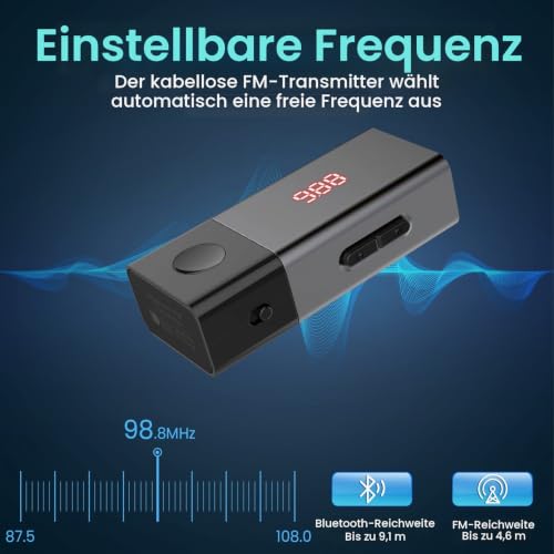 Bluetooth FM Transmitter, Wireless Auto Radio Bluetooth Adapter Car Kit Kfz-Einbausatz FM Modulator...