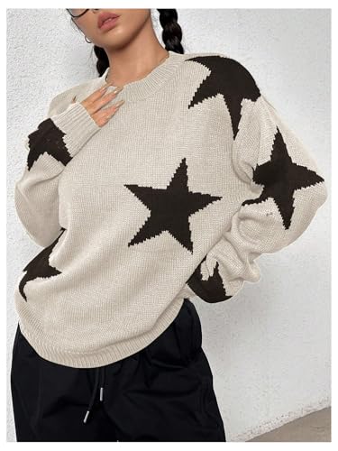 SOLY HUX Women's Y2k Graphic Baggy Sweater Star Print Long Sleeve Crewneck Knitted Pullover Tops2