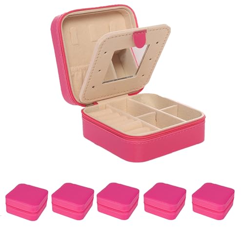 Image of KElofoN Jewelry Case and Box - Small Travel Jewelry Organizer for Girls & Women with Mirror (Rosy-5)