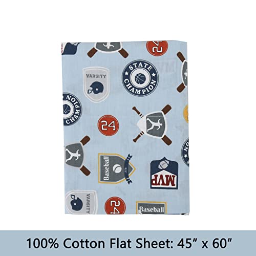 Image of 100 Cotton 3 Piece Toddler Sheet Set, Soft Breathable Crib Bedding Set for Boys Includes a Flat Sheet, a Fitted Sheet, a Pillowcase, MVP Sports #32 #24 Basketball Baseball Football