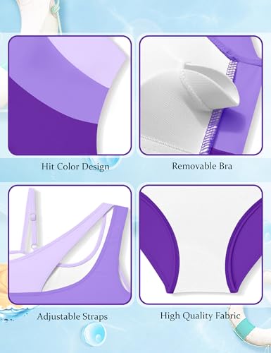 Girl's One Piece Swimsuits Color Block Cutout One Shoulder Bathing Suit with Mesh Cover Up 1 Piece Swimsuit Swimwear4