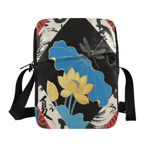 messenger bag for women shoulder bags Women's Purse Adjustable Strap for business business- flower Japanese Red