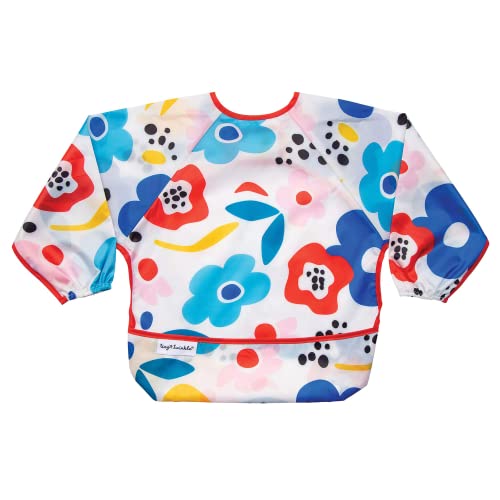 Image of Tiny Twinkle Mess Proof Baby Bib, Cute Full Sleeve Bib Outfit, Waterproof Bibs for Toddlers, Machine Washable, Tug Proof Closure, Baby Smock for Eating, Long Sleeved (Modern Floral, Small 6-24 Months)