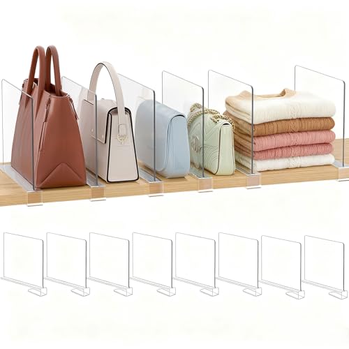Saccik Purse Organizer for Closet Shelf Dividers: 8-Pack Adjustable Clear Acrylic Bag Storage Organizer for Handbags, Sweaters, Towels, Jeans and Shoes on Wood Shelves by Saccik - Used condition - US$19.24