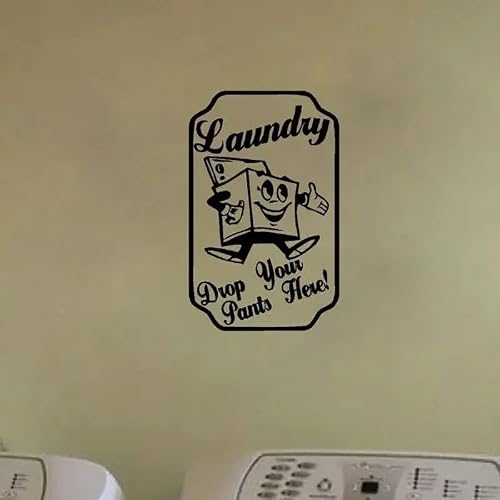 Drop Your Pants Here Wall Decals Cute Vintage Sign Vinyl Wall Sticker for Laundry Room Decoration 56cmx30cm