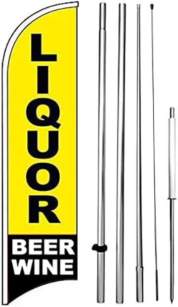 4 Less Co Liquor Beer Wine Windless Swooper Flag Feather Banner Sign 15' Tall Large Pole Spike Kit yb-h