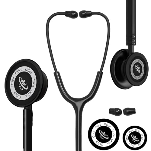 Image of OTICA Medical Student All Black Stethoscope | Dual Side Diagram Aluminium Chestpeice & Powder Coated Frame| Clear Sound | For Doctors, Medical Students, Nurses, Students, Home Health Use