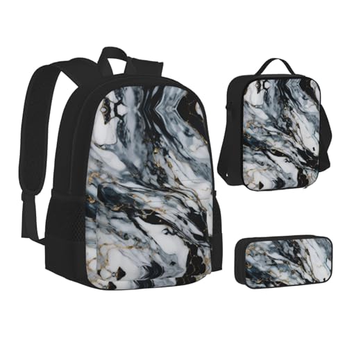 nanger Marble Print 3-Piece Set Backpack, Lunch Bag And Pencil Case, For Travel, College, And Daily Use2