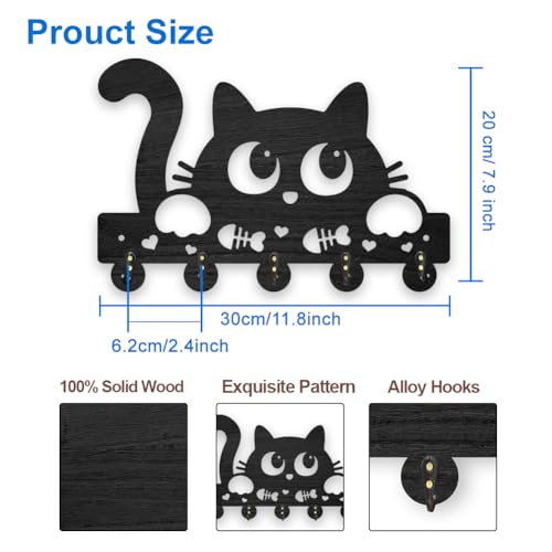 MAYJOYDIY Wooden Lovely Cat Wall Mounted Key Rack, 30x20cm - Image 2