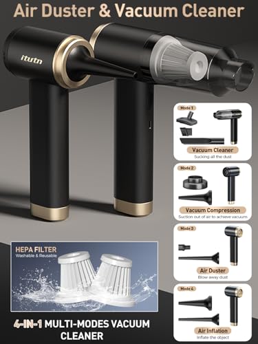 itutn Car Vacuum Portable Cordless, 15000PA Powerful Suction, High Power, Mini Portable Vacuum for Car, Handheld Small Vacuum Cleaner & Air Duster for Home, Office, Desk,PC, Keyboard Cleaning