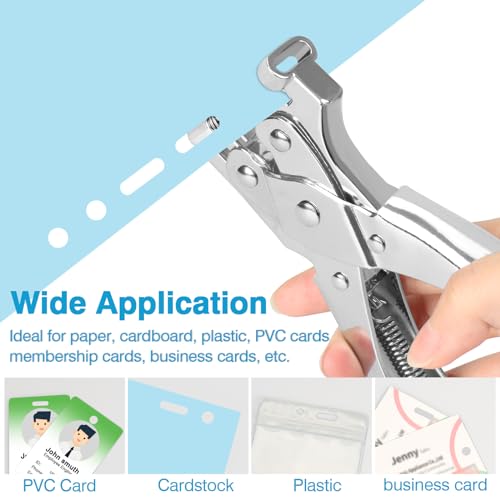 CAETOUNG 2 in 1 Badge Slot Hole Punch for ID Cards, Heavy Duty Hand Punch Metal Hole Puncher for PVC Material, Business Cards, Paper and Cardstock (5mm Round Hole &13mm X 3mm Slot Hole, Silver) - Image 3