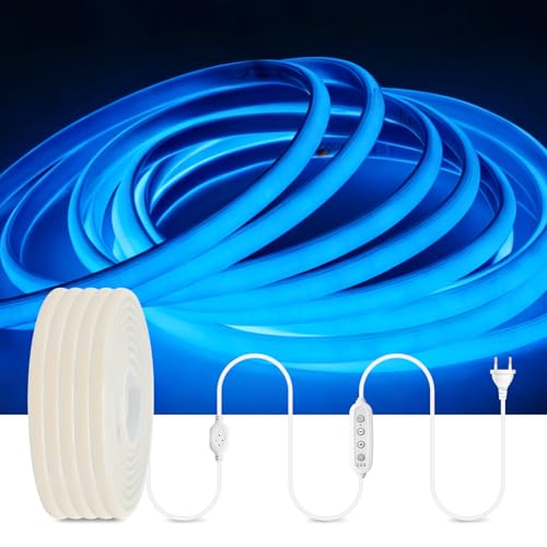 HEGEHE 220V COB Neon LED Streifen, Dimmbar 288 LEDs/m Superhell Hohe Dichte LED Strip mit Netzteil, Wasserdicht IP65 Diffusion Flex COB LED Lichtleisten Schlauch Lichtband LED (Blau,0.5M)