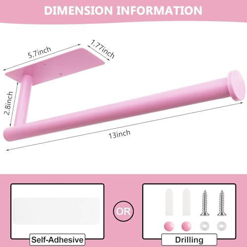 Image of Pink Paper Towel Holder, Self Adhesive Paper Towels Roll Holders Under Cabinet, Stainless Steel Wall Mount Towel Paper Holder for Kitchen, Bathroom