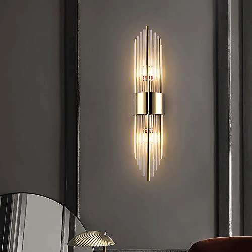 Lámpara de pared dorada de acero inoxidable, casquillo E14 * 2 y pantalla de cristal 3