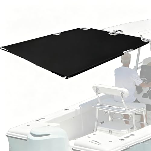 Tebaisea Black T-Top Boat Sun Shade Kit with Poles and Tie-Down Straps - 1200D Polyester Marine Canopy Cover for Center Console Fishing Boats Fits Standard Rod Holders 78.7 x 68