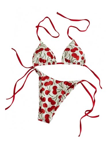 Maillot de bain 2 pièces cerise rouge en taille XL pour femme style triangle