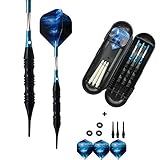 Professional Exquisite 20 Gram Soft Tip Darts Carrying Hard Suitcase | 3 Black Coated Iron Barrels | 3 Aluminum Shaft, Each Recreation Room, Bar and Game Room Level (Blue)