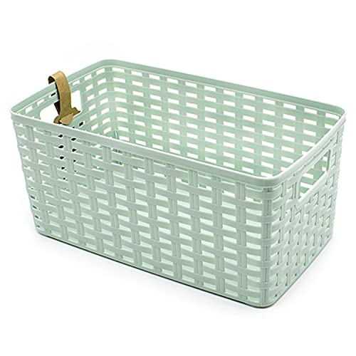 CABLEPELADO Cesta de Almacenamiento Organizador, Cesta de Almacenaje Multiuso, Caja Organizadora, Cesta de baño, 38 cm largo x 19 cm alto x 28 cm fondo, Capacidad 18 litros, Rattan, verde