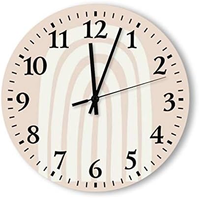 Amazon Com Round Wood Wall Clock Home Decor Minimalist Pink Boho Rainbow Pattern Battery Operated No Ticking Sound For Home The Kitchen Living Room Bedroom Restaurant Or Office Made In Us Home