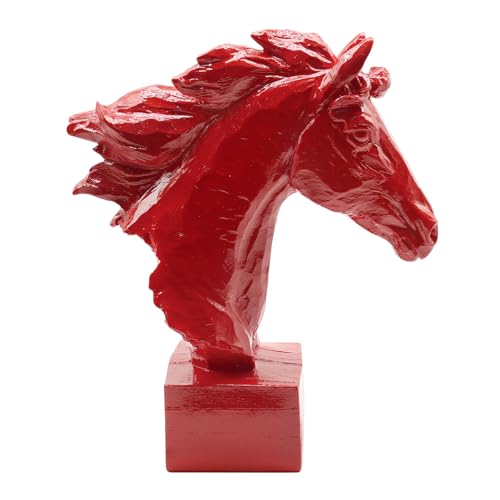 Lukitas Red Horse Head Statue - 13.5 in Modern Resin Decor