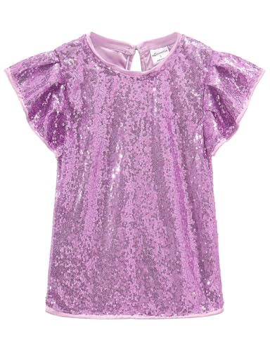 Image of Noomelfish Girls Short Sleeve Sequin Shirts Party Glitter Sparkly Tops Blouse (5-12 Years)