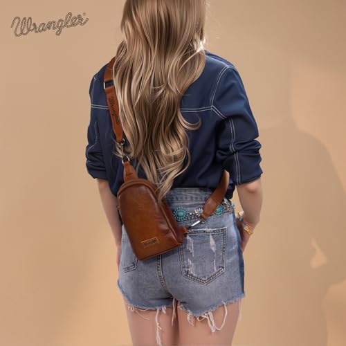 Image of Wrangler Small Sling Bag for Women, Leather Crossbody Bags Cross Body Purse Fanny Packs with Adjustable Strap for Gift