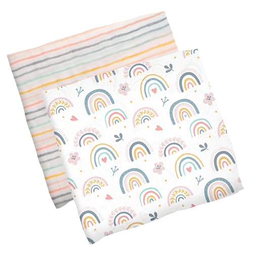 Image of Stephen Joseph Baby Swaddle Blanket, Unisex Swaddle Wrap Soft Muslin Swaddle Blankets, Receiving Blanket for Boys and Girls, 47 x 47 inches, Set of 2, Rainbow