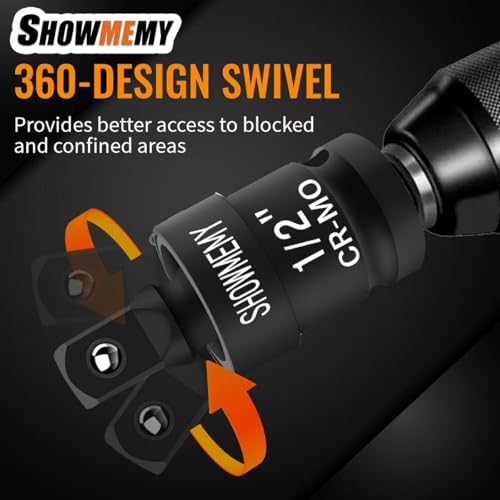 Image of Swivel Socket Set, 3 PCS Impact Swivel Socket Set, Wobble Socket, Impact Grade Universal Joint, Cr-Mo Steel, 1 /4-Inch, 3 /8-Inch, 1 /2-Inch Drive