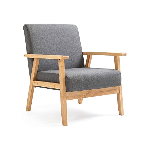 Mingone Sessel Cocktailsessel Gepolsterter Skandinavischer Stil Loungesessel Modern 1 Sitzer Sofa Massivholz für Wohnzimmer Schlafzimmer Grau bis 120kg
