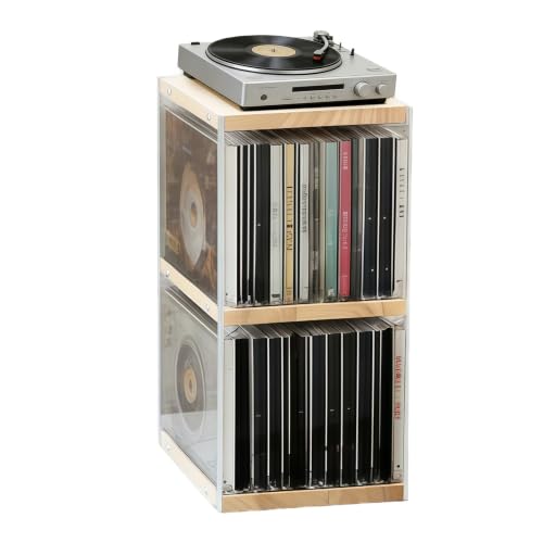 Caossuixin CD Holder Desk Rack Organizer 8.2*5.9*12.4 In CD Storage Units Natural Wood CD Storage Rack Holds 30 CD Case 55 DVDs in Slim Cases and 130 Discs in CD Sleeves Organizer for CD & DVD
