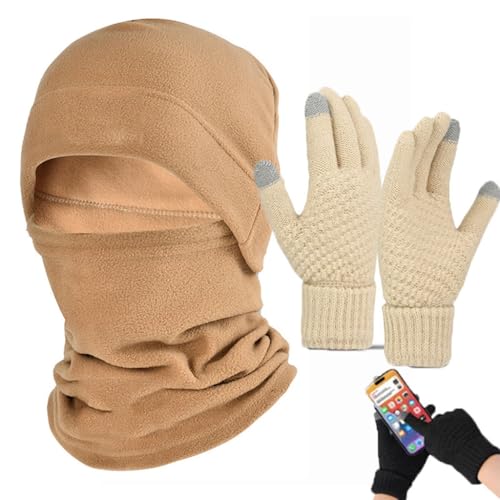Winter Beanie Hat Scarf Touchscreen Gloves Set, Snow Warm Ski Skull Cap, Warm Thick Lined Neck Warmer for Men Women-E