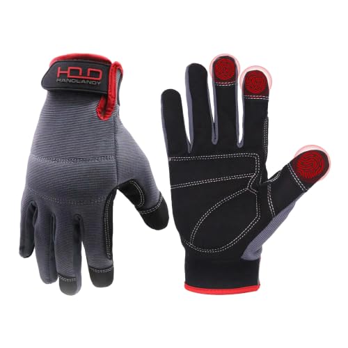 HANDLANDY Mens Work Gloves Touch screen, Synthetic Leather U...