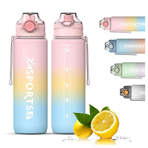 Bugucat Botella de Agua,Botella de Agua Deportiva Sin BPA & Reutilizable Prueba de Fugas,Botella Agua Deporte con Marcador de Mililitros & Pajita,Botella Agua para Gym,Bicicleta