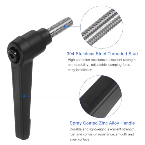 Image of uxcell 2pcs Clamping Lever Handles, M6 x 15mm 304 Stainless Steel Threaded Male Stud, Adjustable Handles Locking Quick Release Ratchet Push Button Bolt Knobs, Black